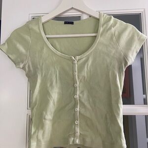 Brandy Melville Green Fitted Crop Button Down Top